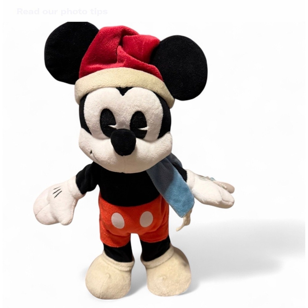 Disney Mickey Mouse Animated Christmas Plush Santa Hat Scarf Holiday 12"
